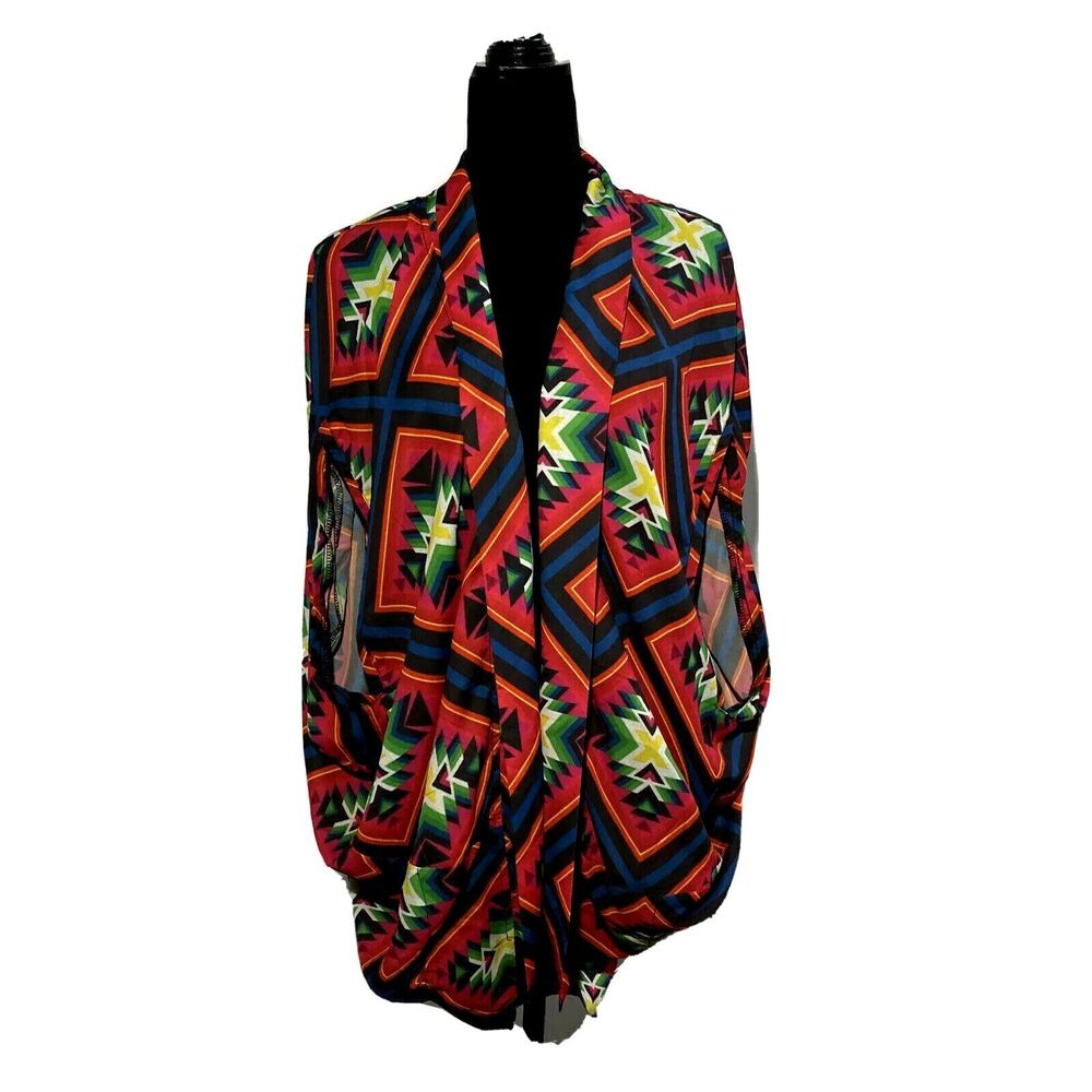 SABO Skirt Top S/M Bold‎ Colorful Aztec Open Front Drape Lightweight Kimono